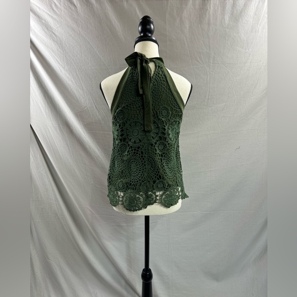 Green Guipure Lace Insert Halter Neck Top - Picture 8 of 8